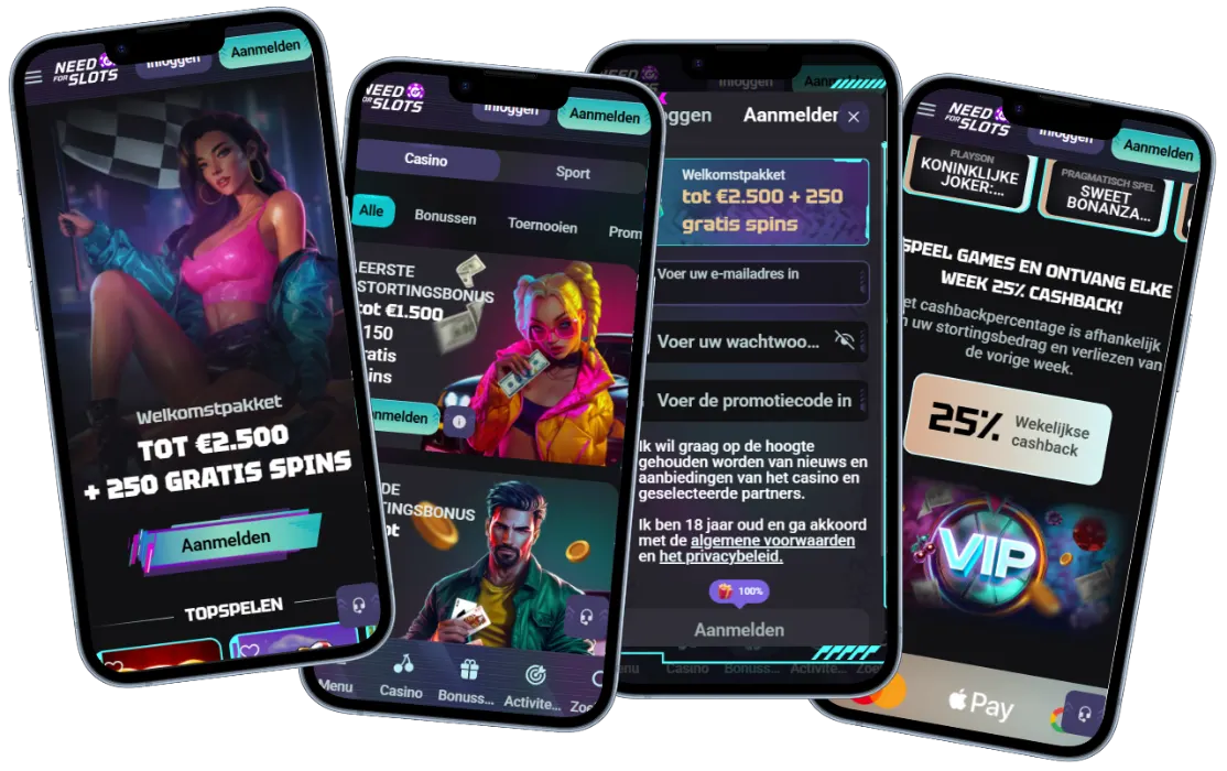 NeedForSlots Casino mobiele versie overzicht NeedForSlots Casino mobiele versie met welkomstbonus, registratieformulier en promoties